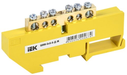Шина неизолированная IEK PE "земля" ШНИ-6х9-6-Д-Ж 6 групп желтый картинка 